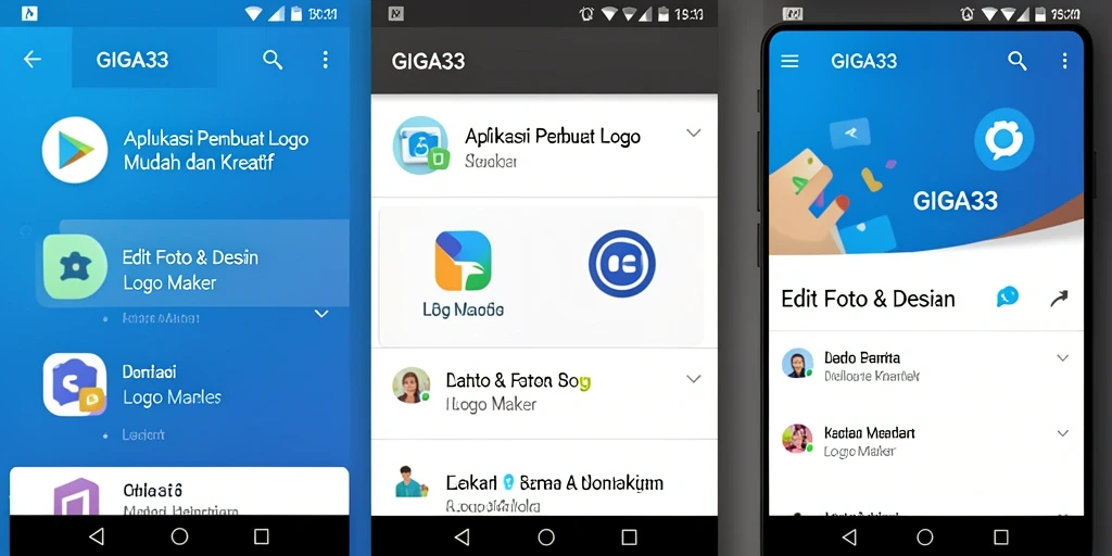 Tampilan antarmuka GIGA33 saat mendesain logo dengan berbagai fitur.