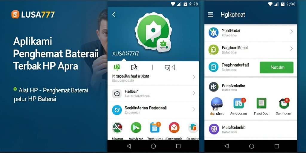 Screenshot utama LUSA777 yang menunjukkan fungsi Penghemat Baterai.
