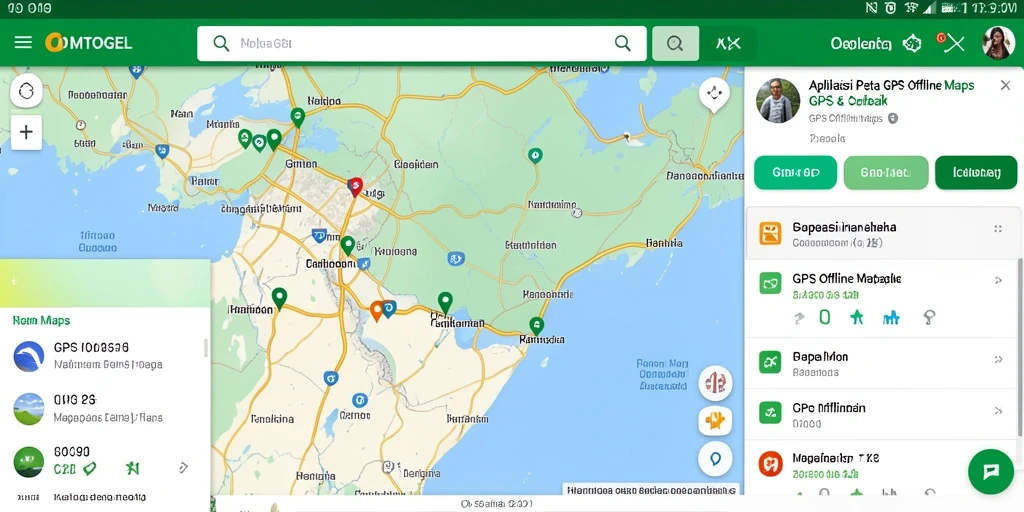 Tampilan antarmuka OMTOGEL dengan fungsi GPS Offline Maps yang intuitif.
