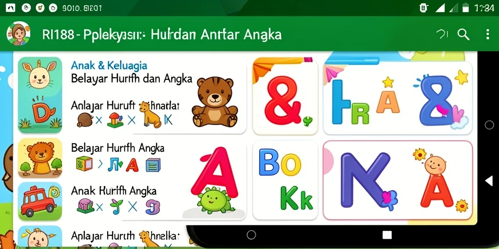 Tampilan antarmuka aplikasi RI188 yang interaktif dan ramah anak.