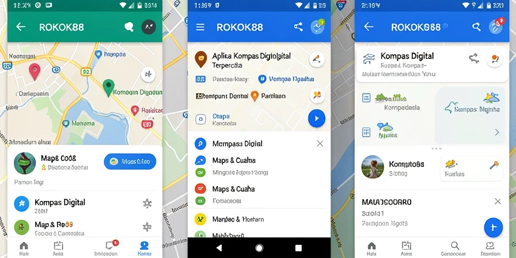 Antarmuka ROKOK88 yang menunjukkan kompas digital dan peta.