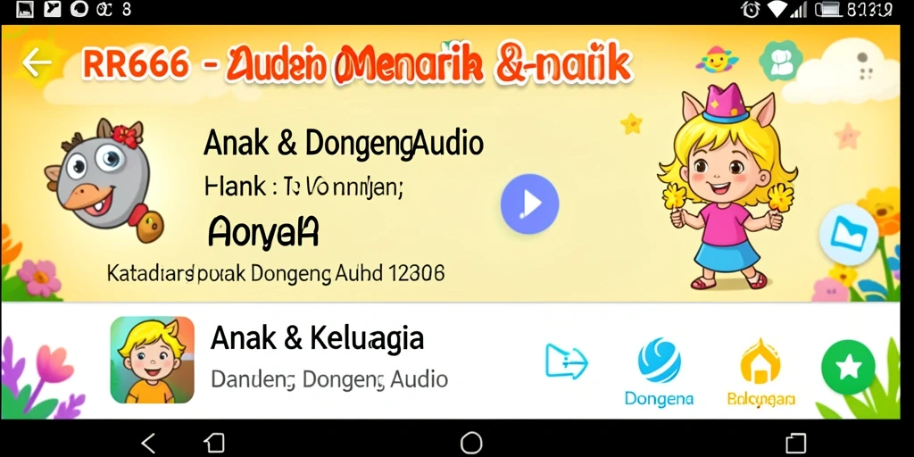 Tampilan antarmuka aplikasi RR666 yang menarik untuk dongeng audio.